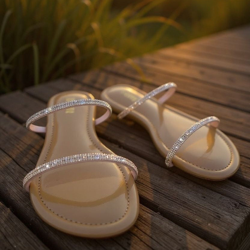 Rose gold rhinestone flats